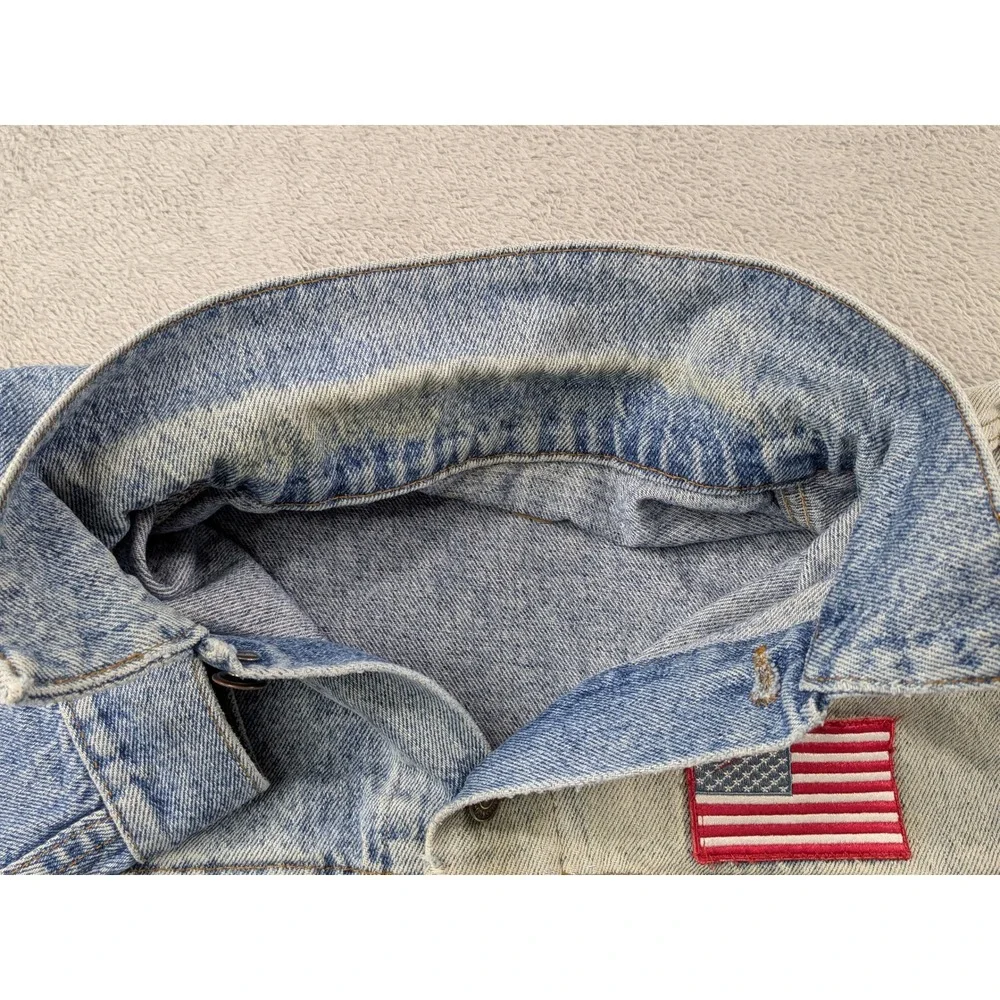 Vtg Levis 70507 4890 Denim Trucker Jacket USA Made Blue XL American Flag Patch - Picture 12 of 16
